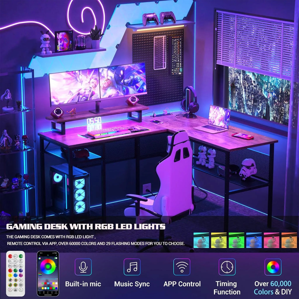 55 Inch Reversible L Shaped Computer Desk with Power Outlets V31929