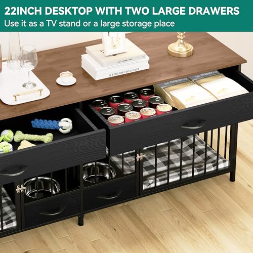 Brown Wooden Double Dog Crate TV Stand with Storage P9005