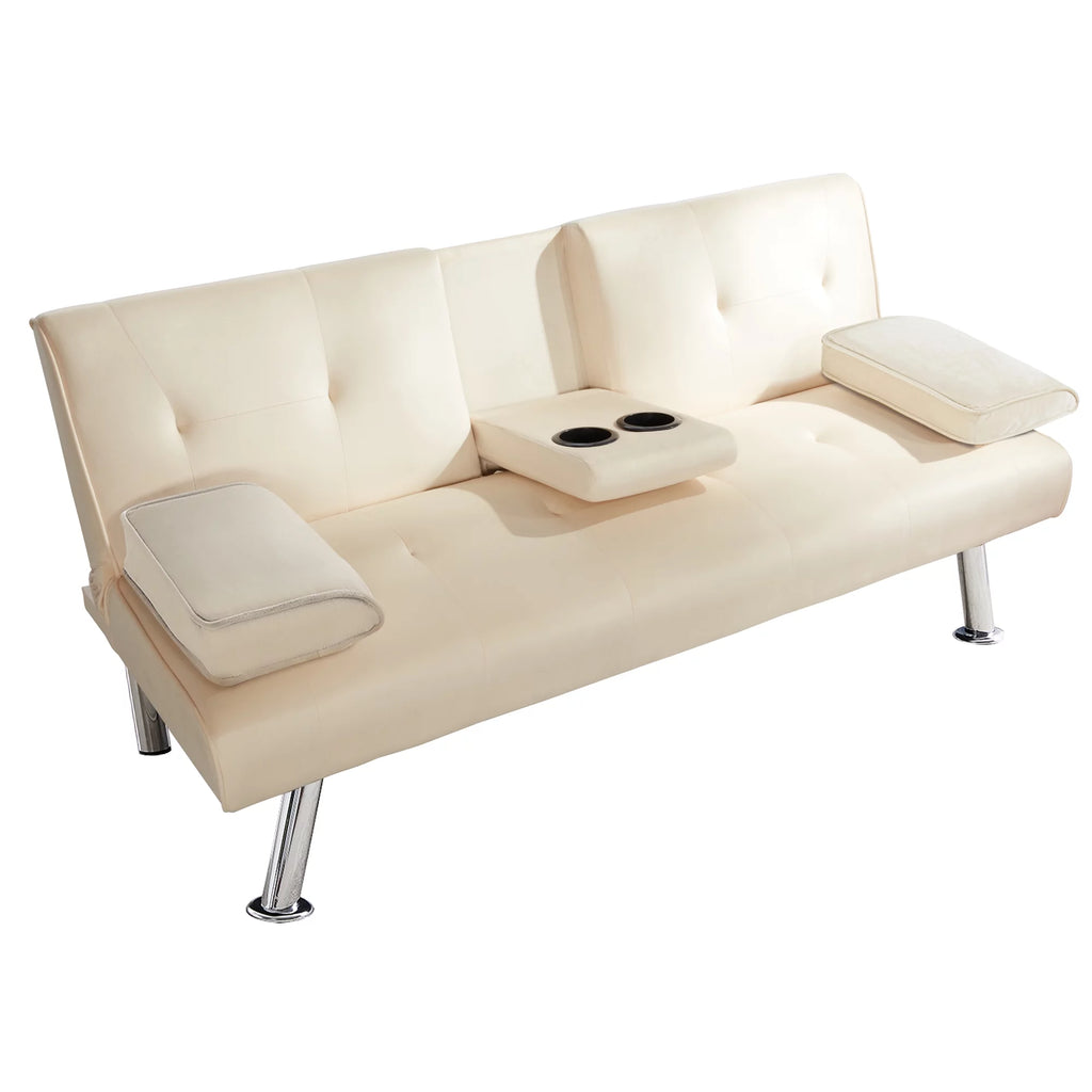 65" Upholstered Folding Futon Sofa Bed Convertible Couch V28091