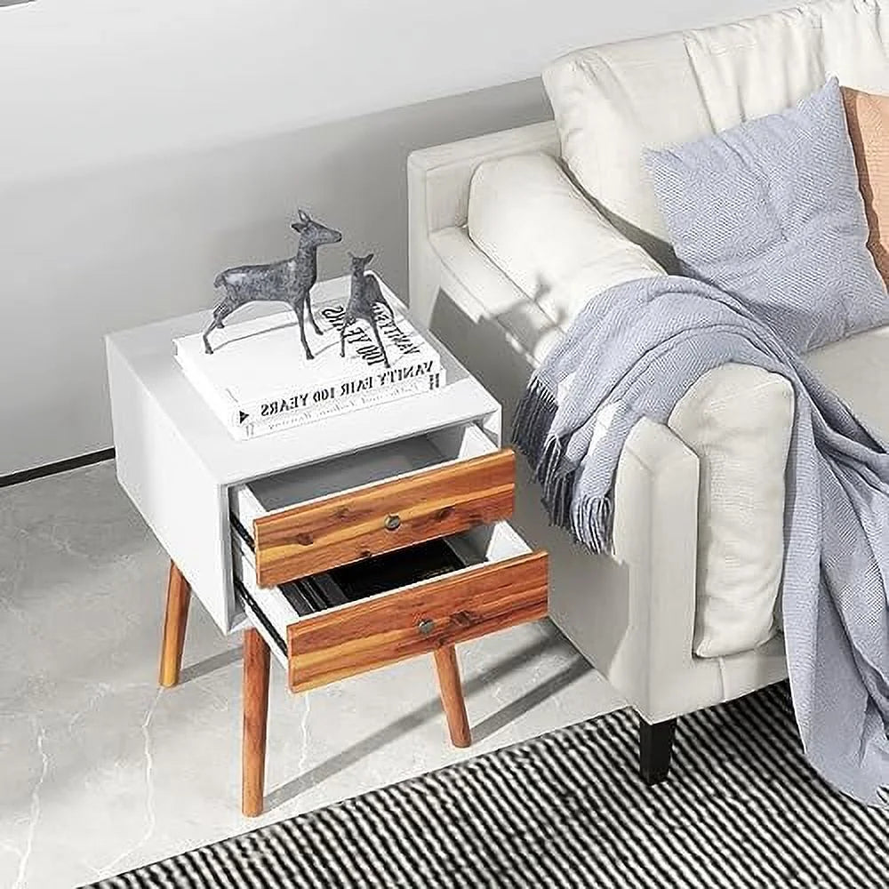 Natural 2 Drawer Wooden Nightstand B9632