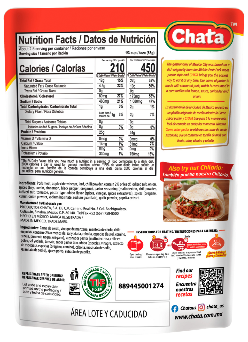 Pork Meat Pastor Style Pouch, 8 oz, Pack of 12 L754
