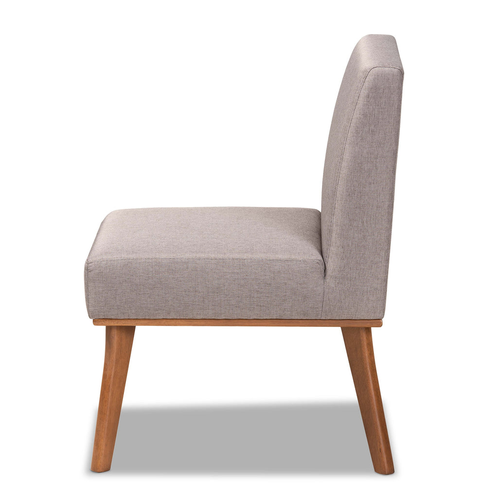 Grey Fabric Upholstered Walnut Brown Wood Dining Chair J862