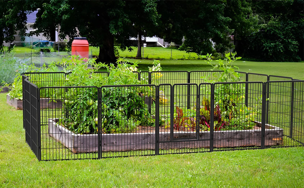 32 Panels 72ft L×40in H Black Metal Garden Fence with 2 Gates A159561