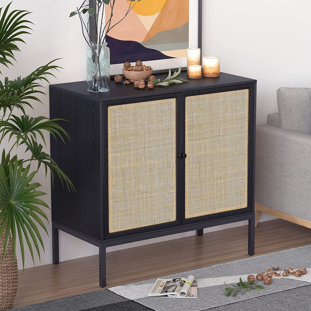 Black Rattan Storage Cabinet K554740