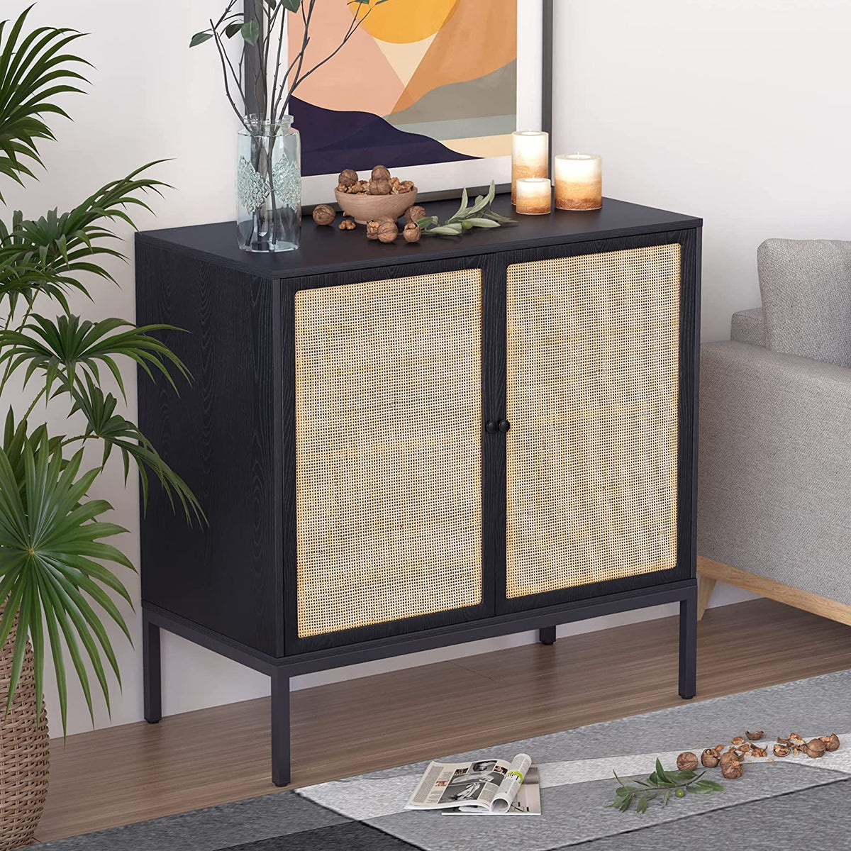 Black Rattan Storage Cabinet K554740