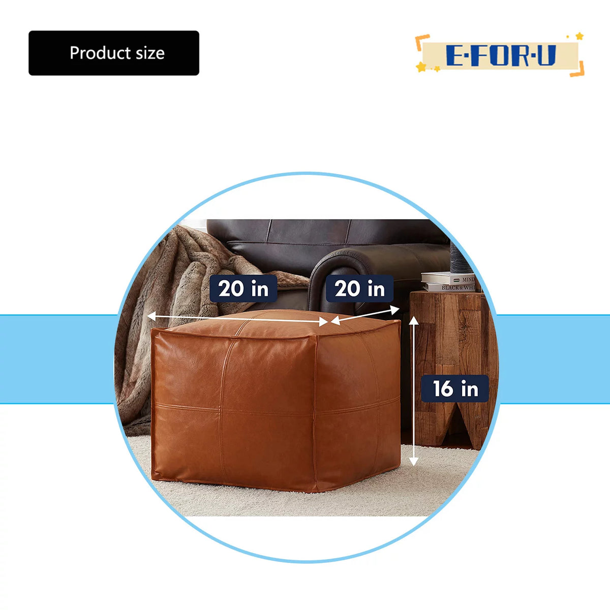 Faux Leather Square Pouf Ottoman R89097