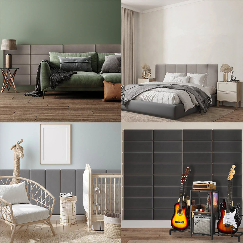 Black Upholstered Wall Panels Headboards Pack of 4 W31257