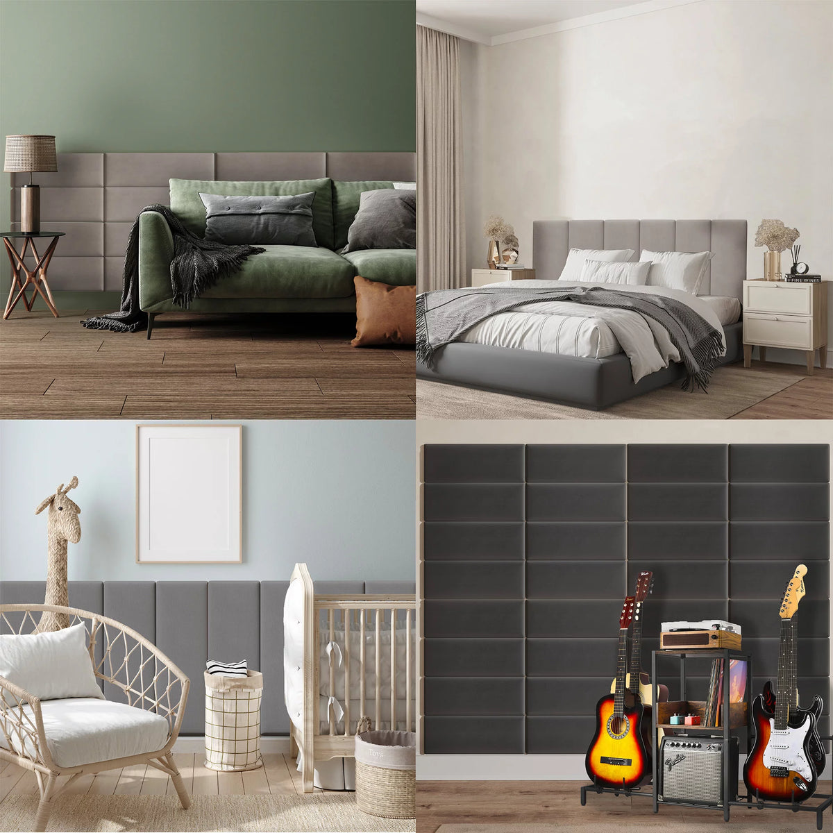 Black Upholstered Wall Panels Headboards Pack of 4 W31257