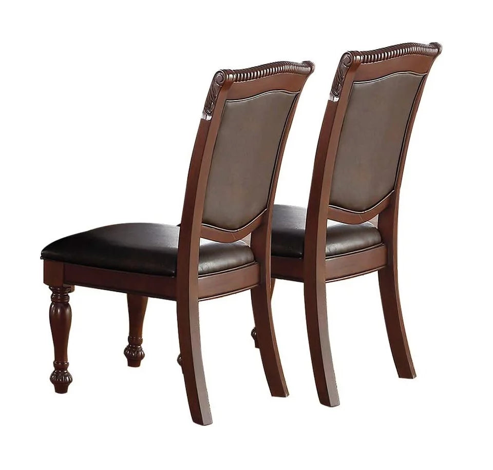 Set of 2 Brown Rubberwood Faux Leather Side Chairs I846