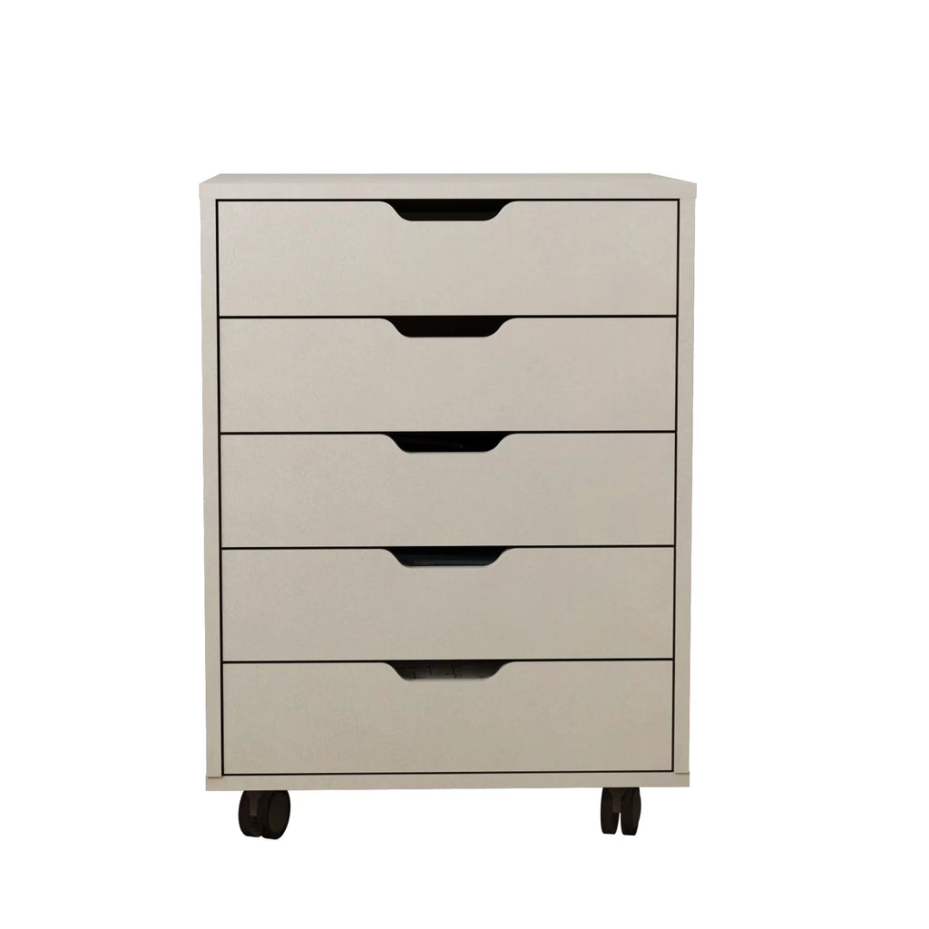 White 5 Drawer Rolling Filing Cabinet K9860