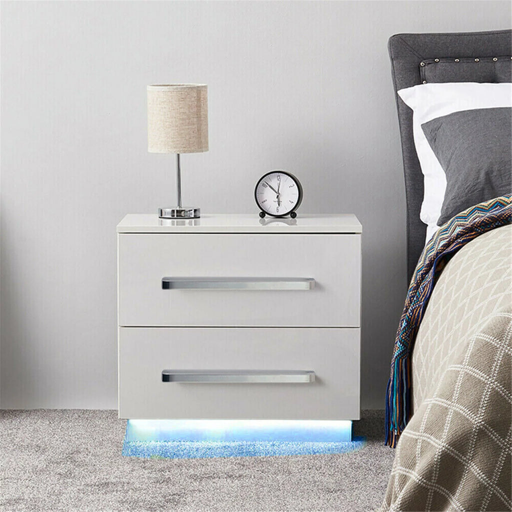 White High Gloss Nightstand with LED Light 2 Drawers Z825428