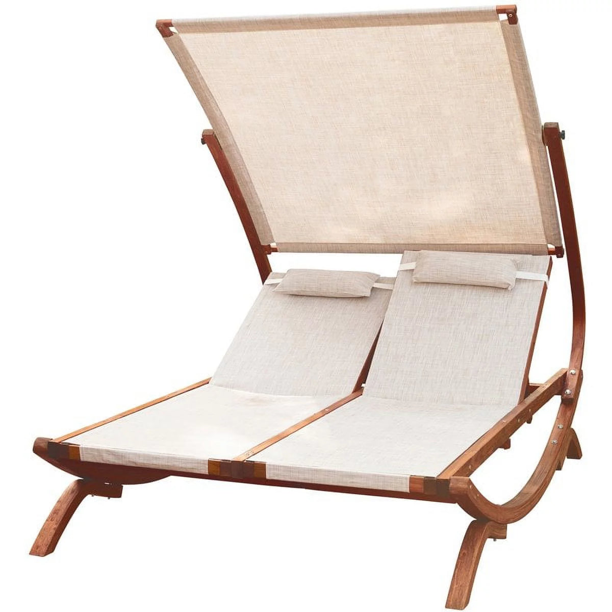 Wood Double Reclining Lounge Chair with Canopy C5064