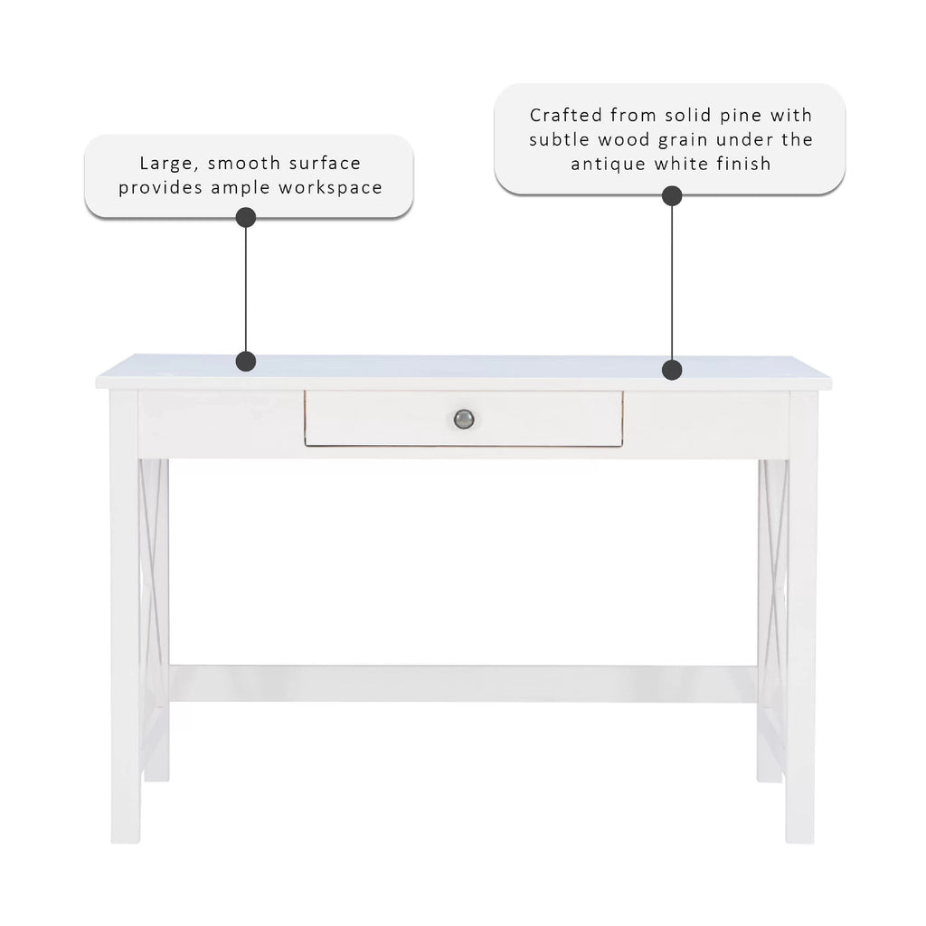 Antique White Single Drawer Writing Desk C666