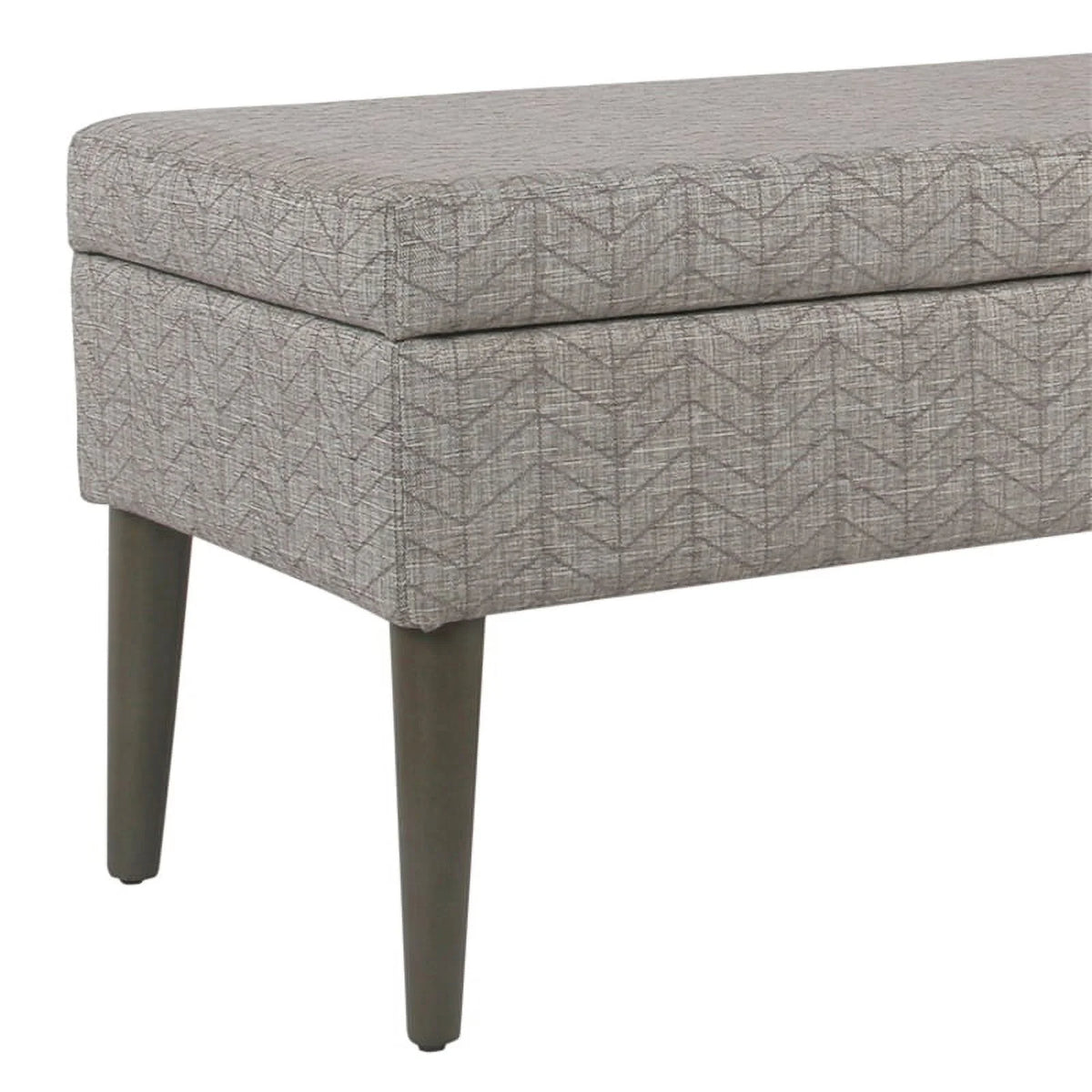 Gray Chevron Patterned Fabric Upholstered Wooden Bench with Lift Top Storage U5652