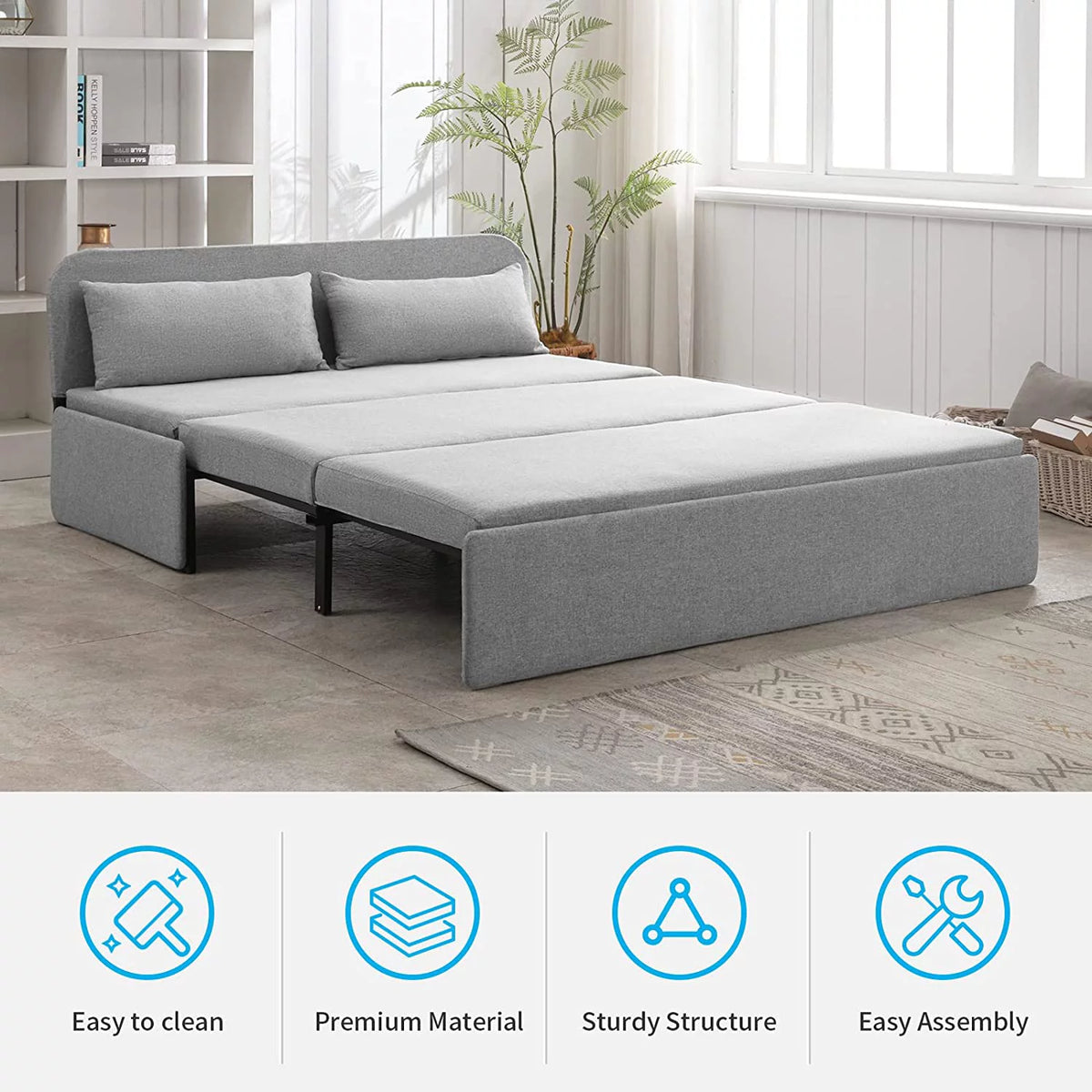 Queen Size Light Gray Linen Convertible Sofa Bed M90618