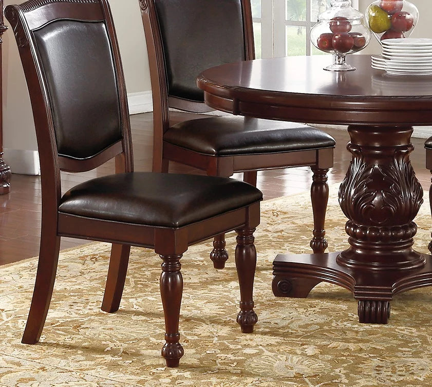 Set of 2 Brown Rubberwood Faux Leather Side Chairs I846