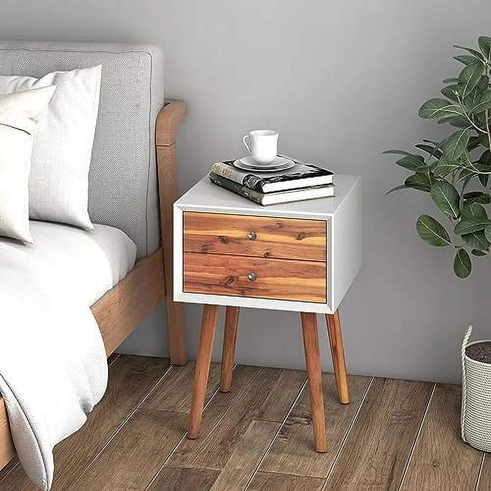 Natural 2 Drawer Wooden Nightstand B9632