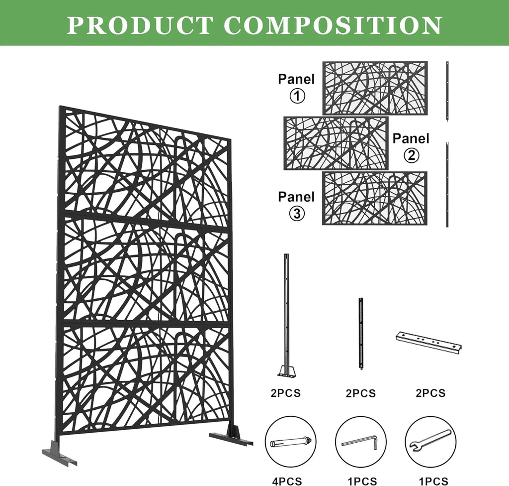 Black Metal Privacy Screen Panel with Stand Z23618