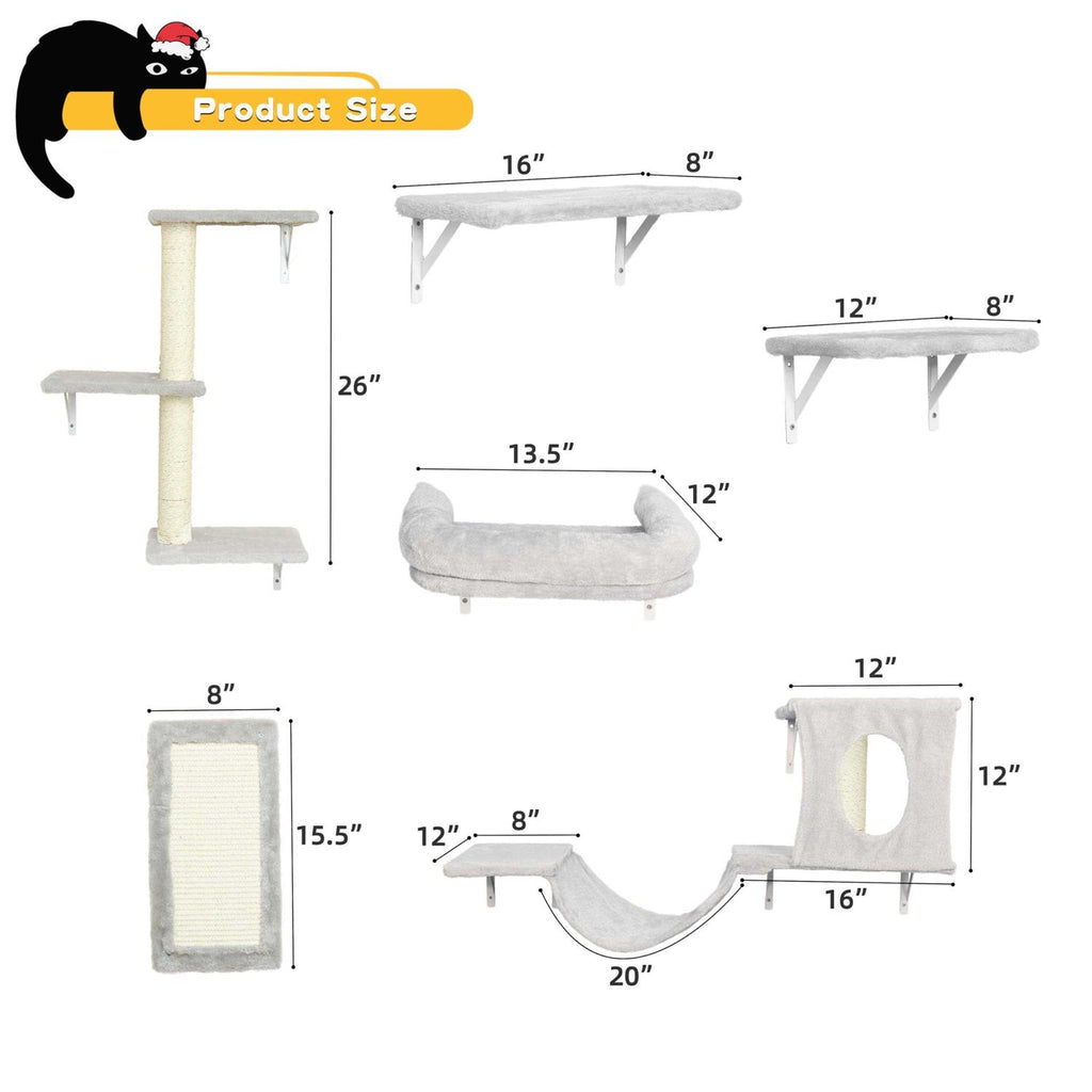 6 Pcs Wall-Mounted Cat Shelves O191803