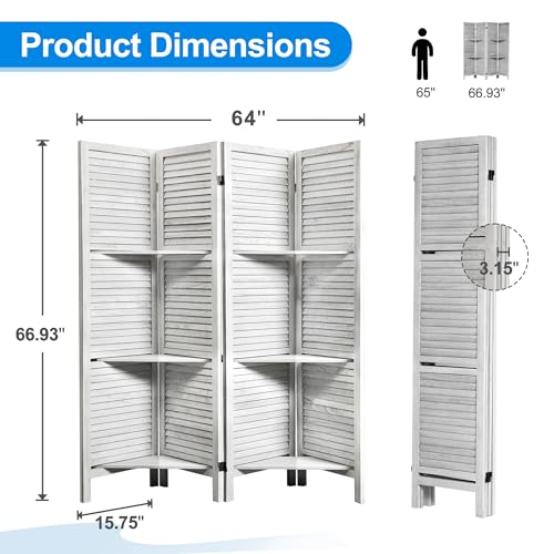 White 6 Panel Wood Pegboard Room Divider H513