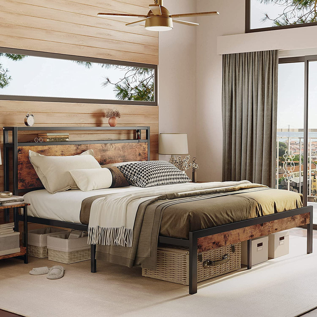 Queen Bed Frame with Industrial Headboard P9411
