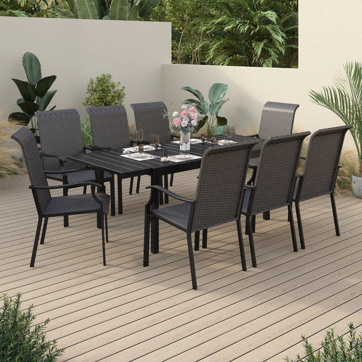 9 Pieces Wicker Rattan Outdoor Patio Dining Set J506243