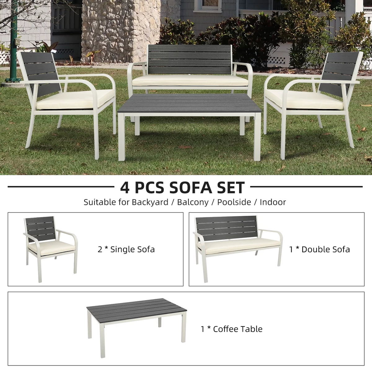 4 Pieces Patio Conversation Set with Cushions Coffee Table White B43151