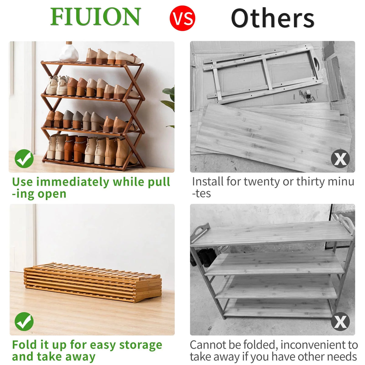 Bamboo 4-Tier Folding Shoe Rack E626