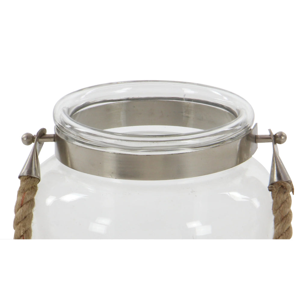 Clear Glass Handmade Decorative Candle Lantern with Rope Handle K1518