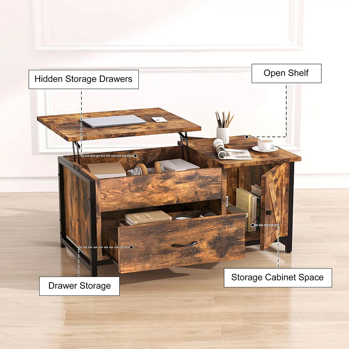 41.7" Lift Top Coffee Table with Storage Drawer Y847