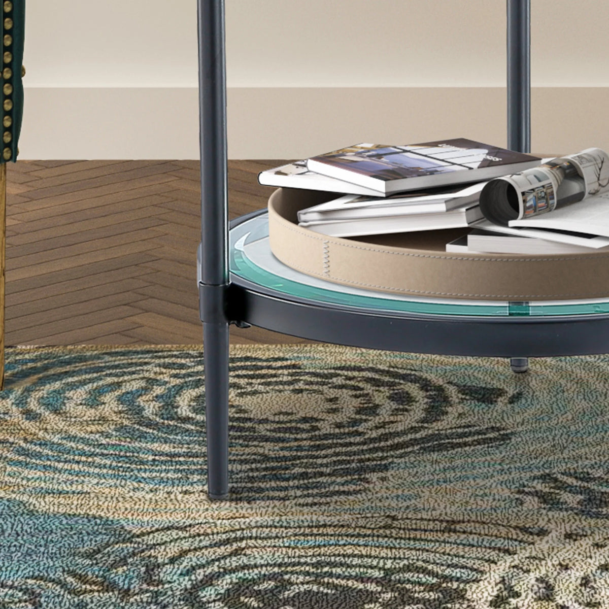 Round Coffee End Table with Temper Glass Top and Metal Leg R3887