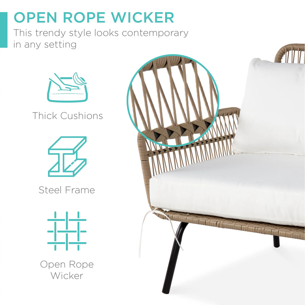 White L-Shaped Rope Woven Sofa Set with Table I6551