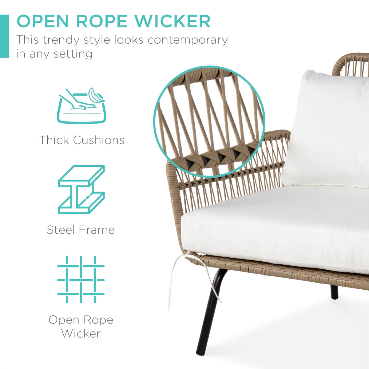 White L-Shaped Rope Woven Sofa Set with Table I6551