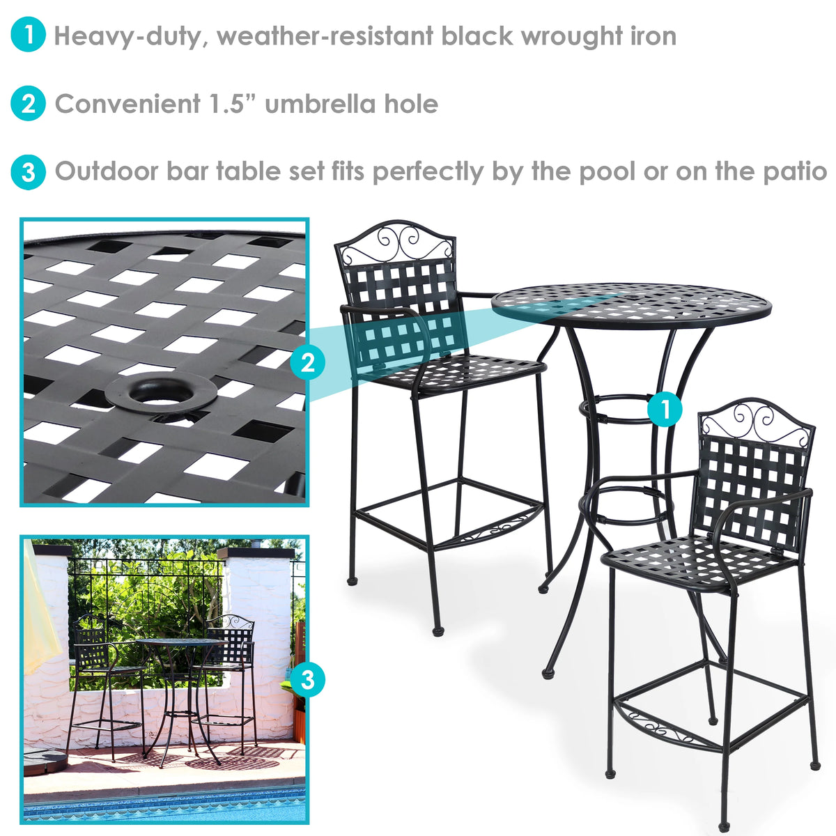 Black Wrought Iron Bar Chair and Table Set T703