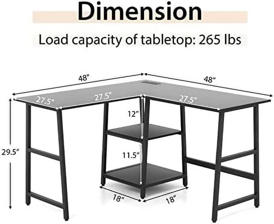 L Shaped Computer Desk with Outlets & USB Ports K674