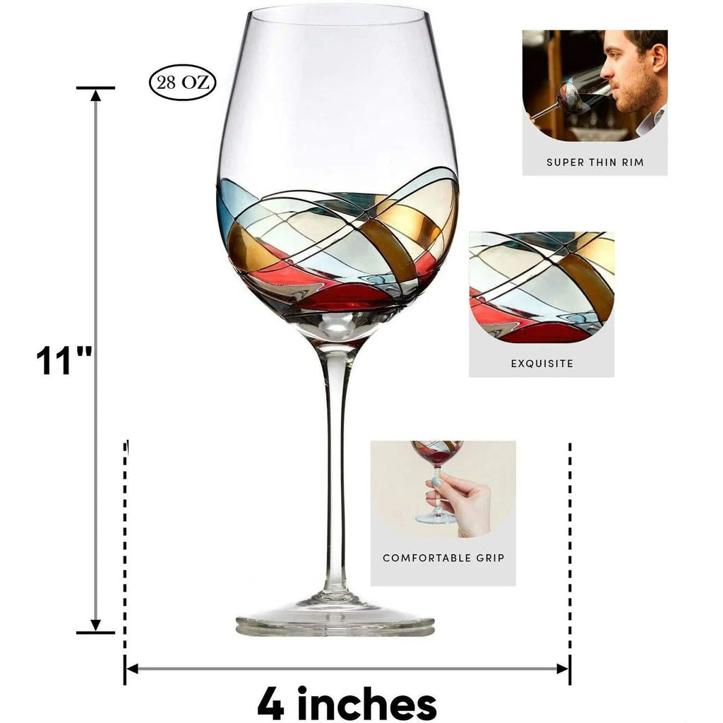 Stemmed Wine Glass with Colored Mosaic Design 28 oz M463