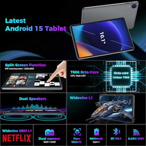 Android 15 Tablet with Keyboard, 26GB RAM, 256GB ROM, 10.1 inch Octa-Core, 8000mAh Battery, Green V66636