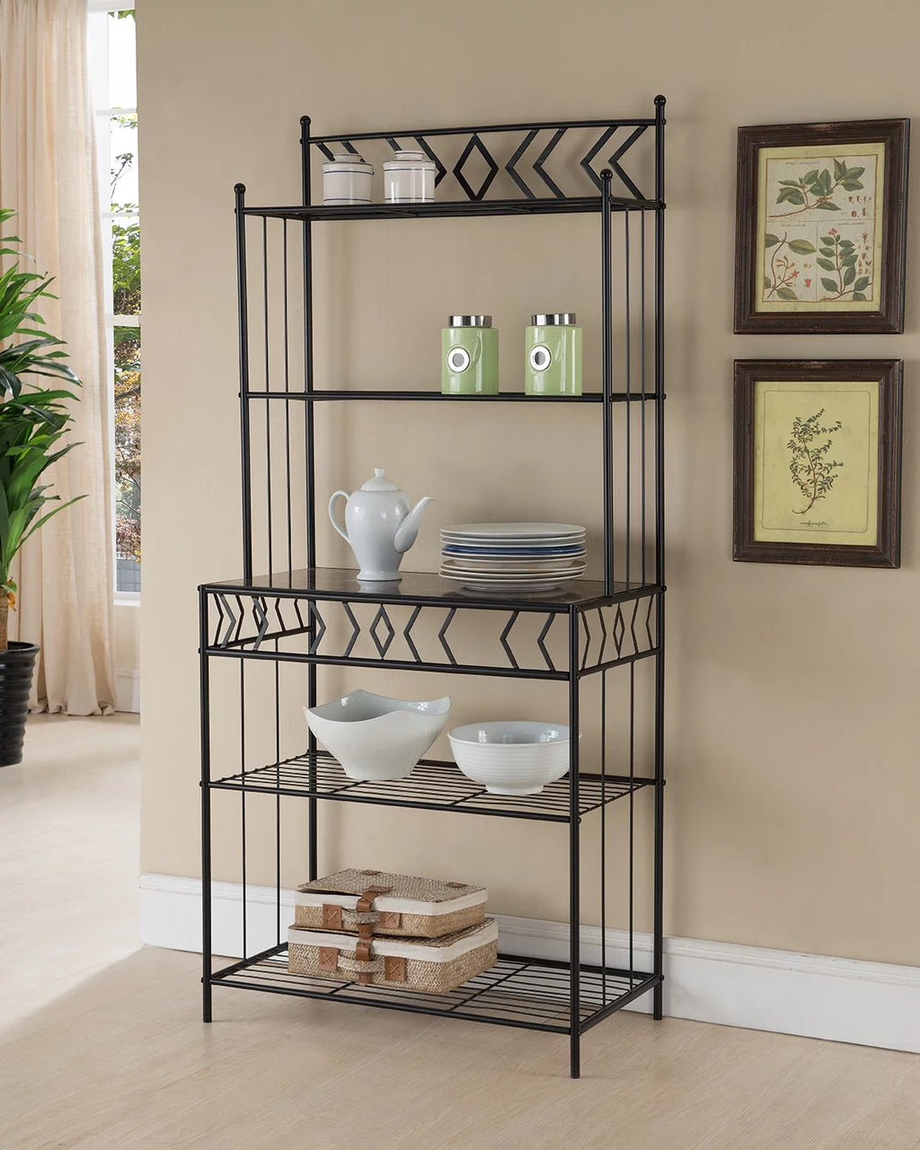 5 Tier Black Metal & Wood Kitchen Storage Rack D6030