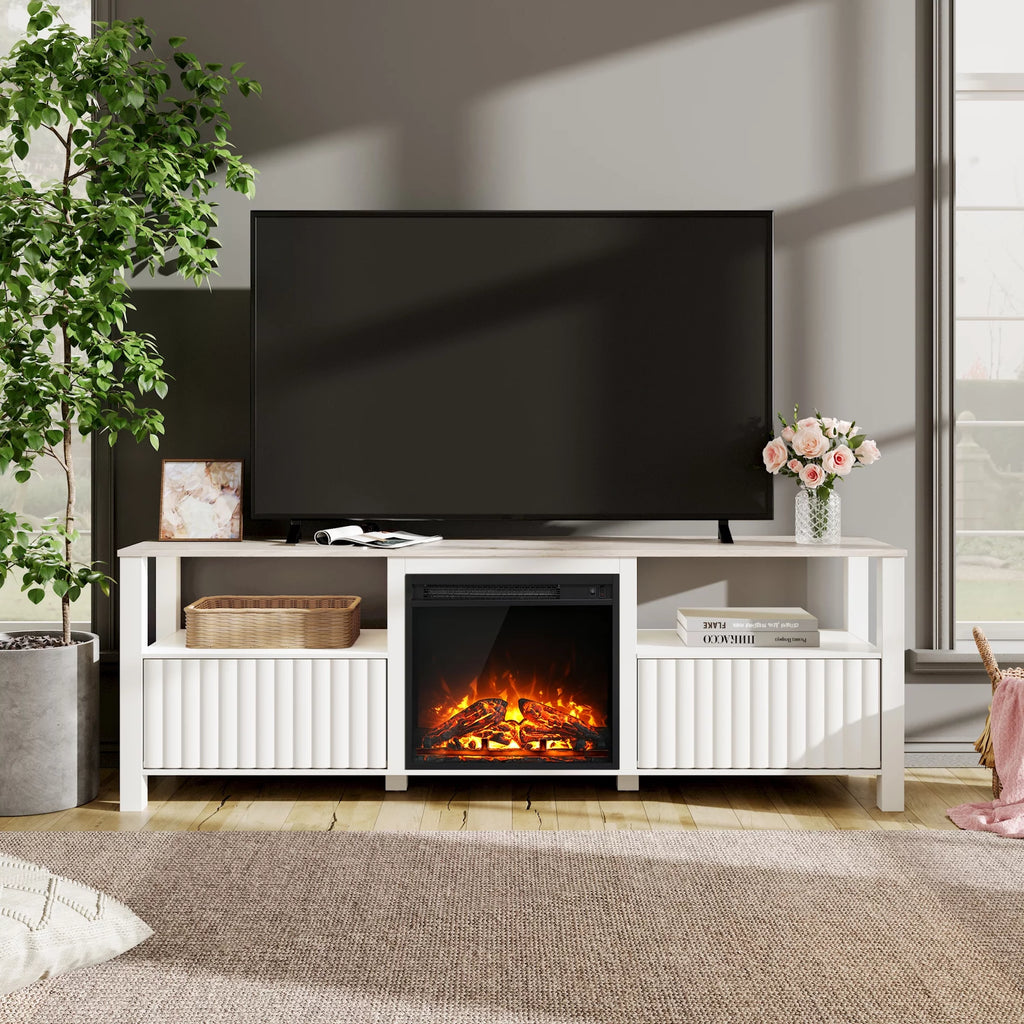 White Electric Fireplace TV Stand up to 80 Inch P5410