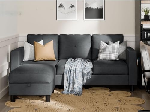 L Shaped Linen Fabric Sectional Sofa with Reversible Chaise L202