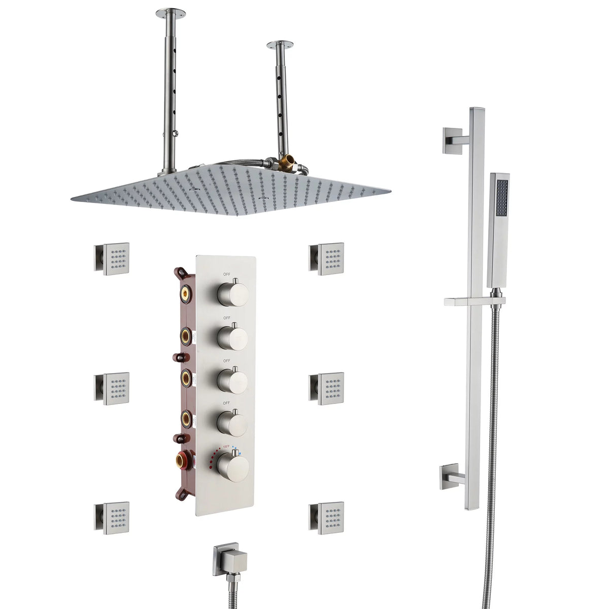 16 Inch Thermostatic Rain Shower System with 6 Body Spray B393227