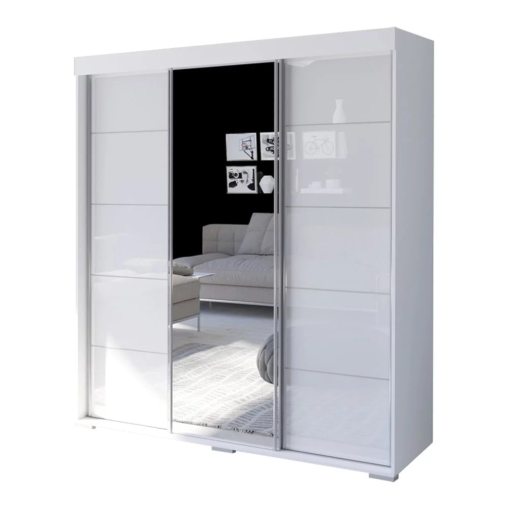Black 3-door Wardrobe Armoire with Mirror H6378