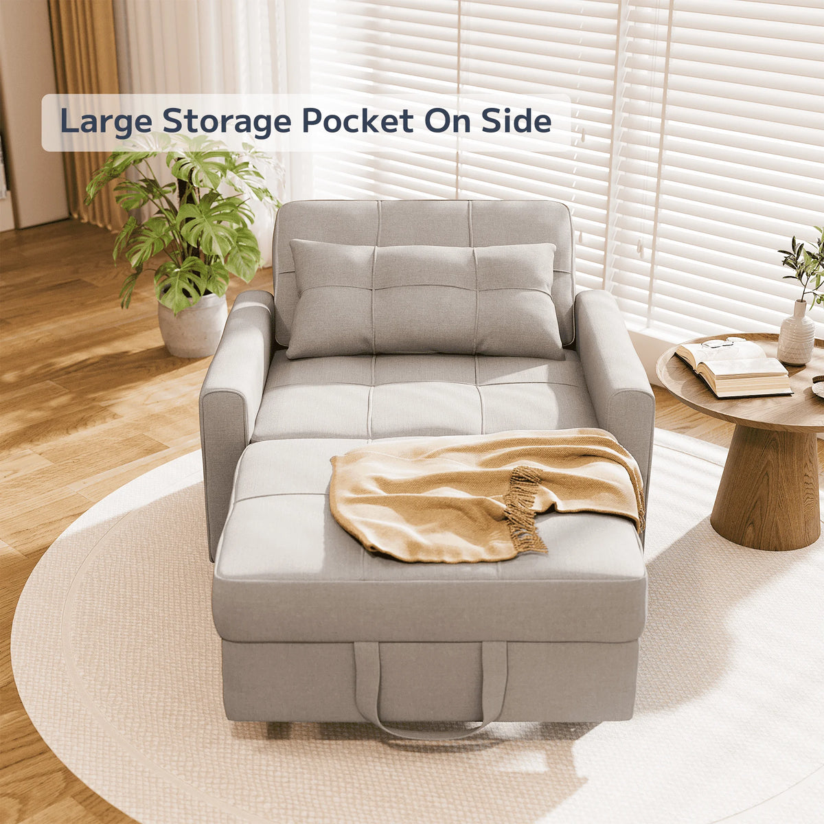 Light Gray 3 in 1 Convertible Sleeper Sofa M8911