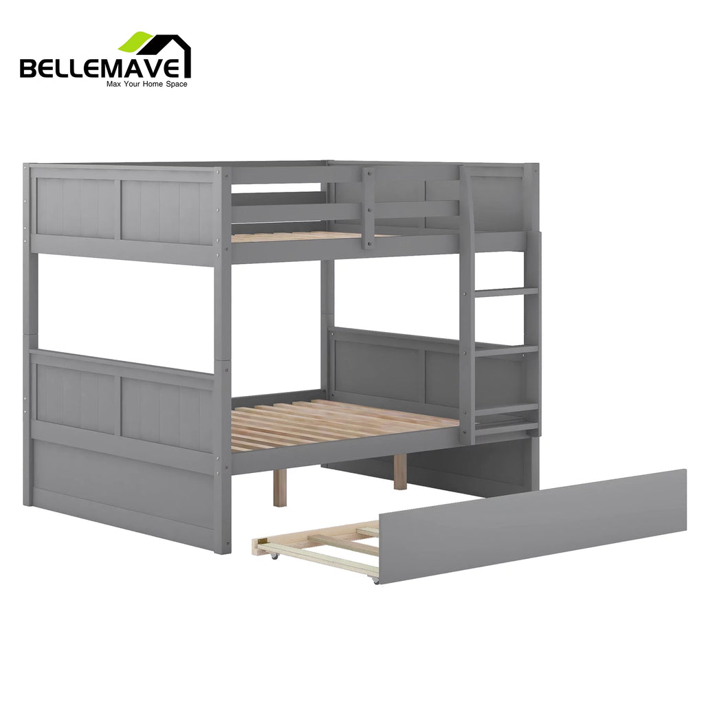 Full Over Full Wood Bunk Bed with Twin Trundle and Ladder X221