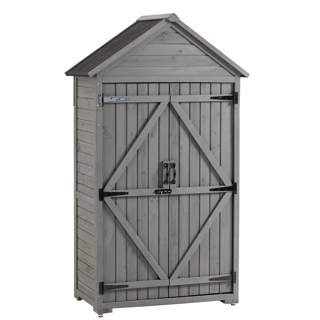 Outdoor Wood Storage Cabinet with Shelves and Latch Q38016