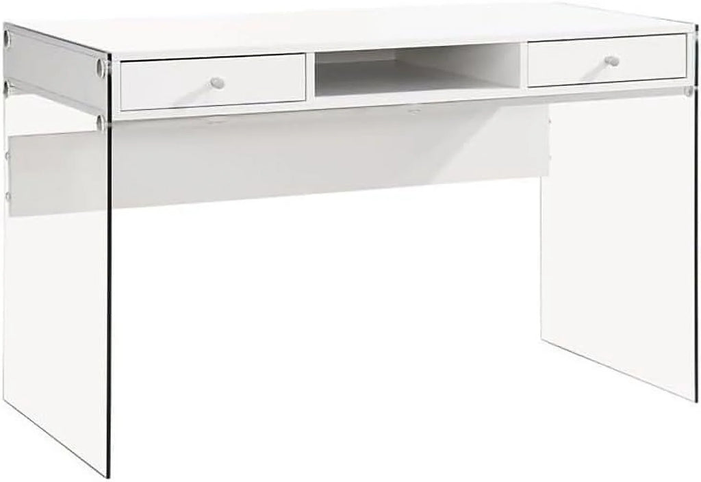 2-Drawer Wood Glass Writing Desk B26796