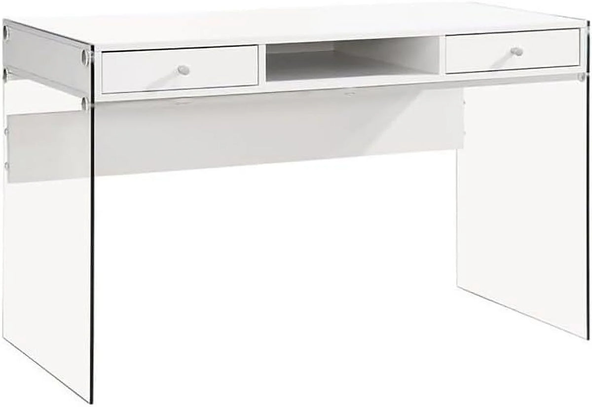 2-Drawer Wood Glass Writing Desk B26796