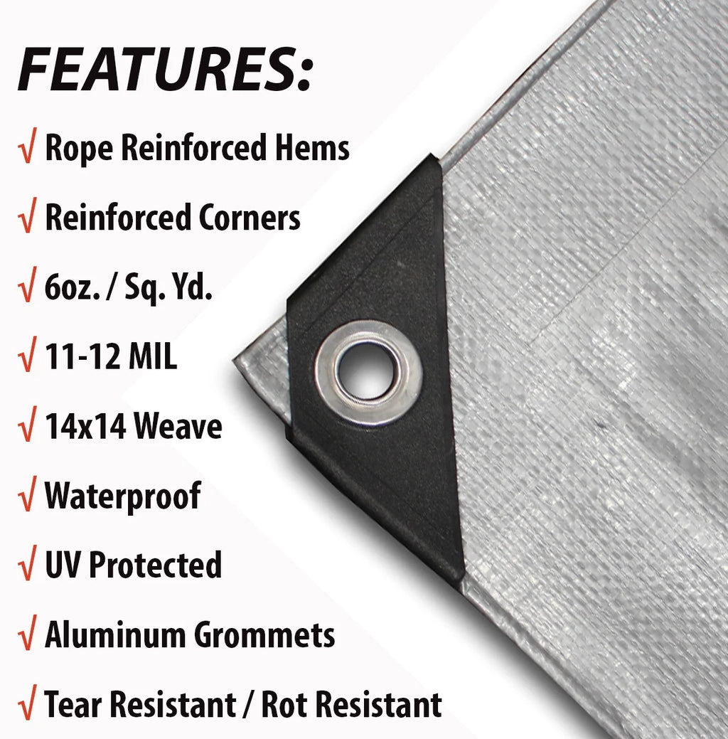 Heavy Duty Polyethylene Tarp, 18' x 24', 6 oz., Silver D58097