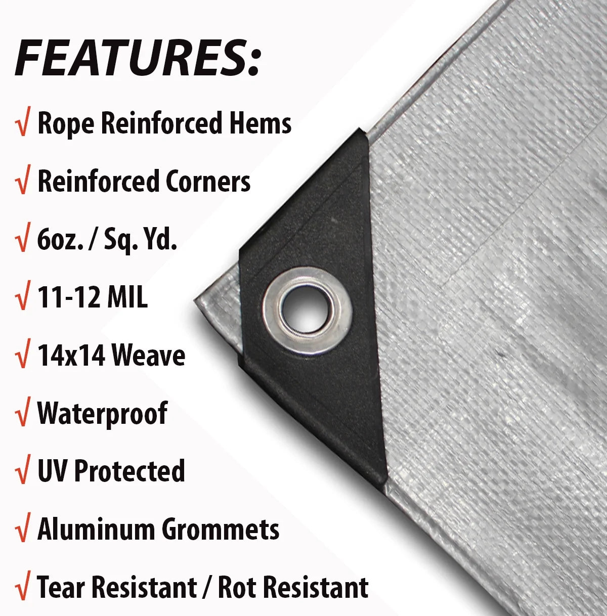 Heavy Duty Polyethylene Tarp, 18' x 24', 6 oz., Silver D58097