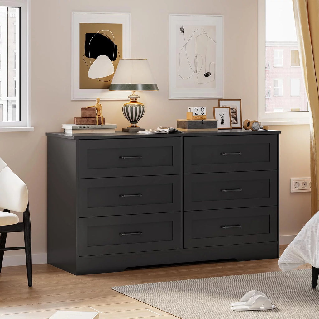 Black 6 Drawer Wood Dresser S489484
